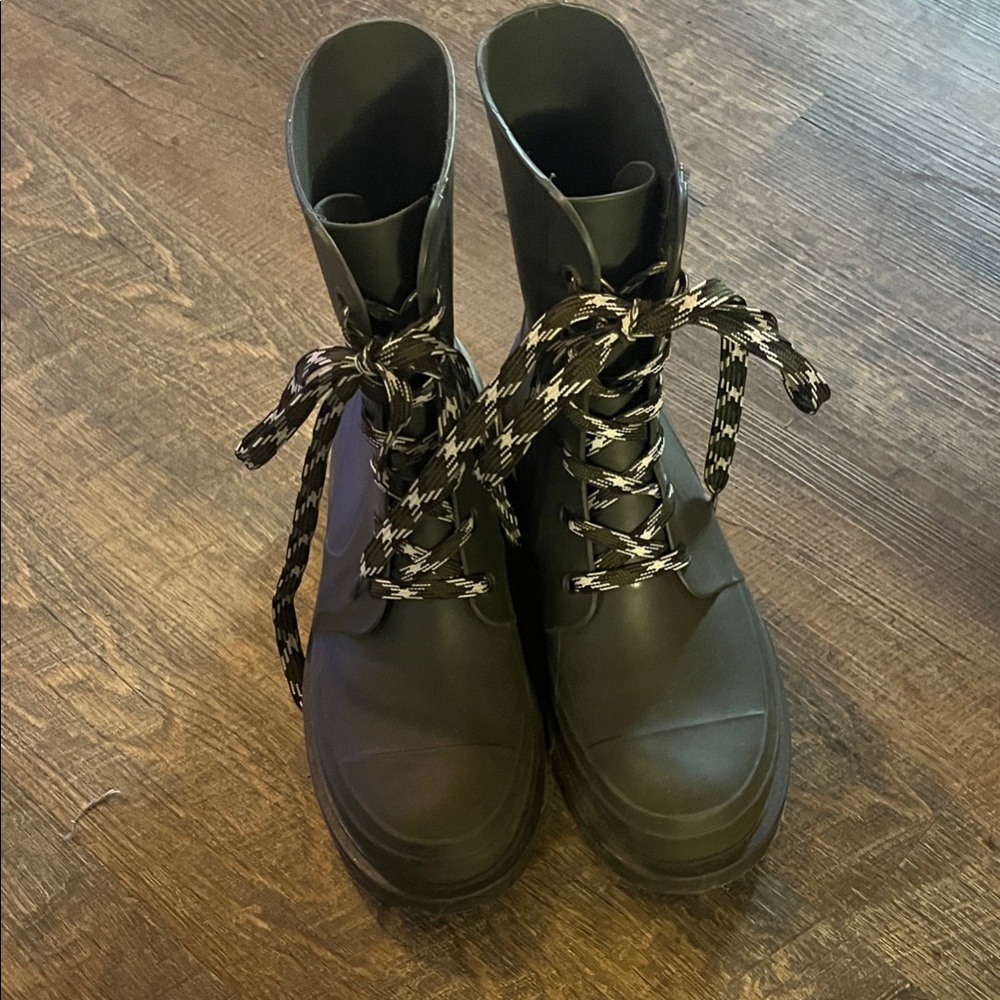 Olive Green Lace-Up Boots